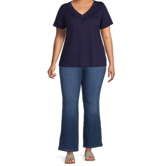 RealSize Women's Plus Lace V-Neck Tee with Short Sleeves Size 3x(22W24W) - Picture 1 of 5